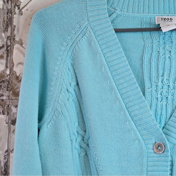 IZOD Cotton Blend Cardigan Blue Button-Up Women's Sweater Size Large - Picture 4 of 10